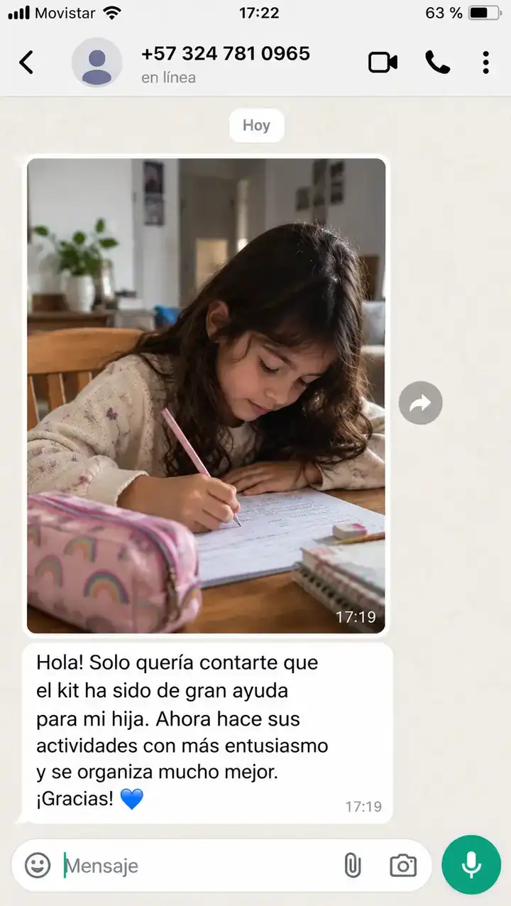 Captura de WhatsApp de un testimonio de una familia sobre el KIT TDAH EN ACCIÓN™