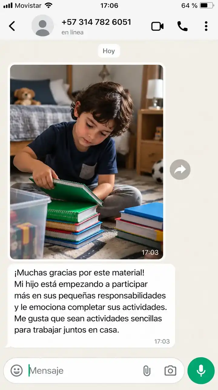 Captura de WhatsApp de un testimonio de una familia sobre el KIT TDAH EN ACCIÓN™