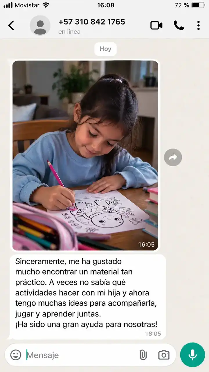 Captura de WhatsApp de un testimonio de una familia sobre el KIT TDAH EN ACCIÓN™